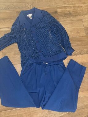 Drapers & Damons Blue Knit Button-Up Top & Drawstring Pants Set
